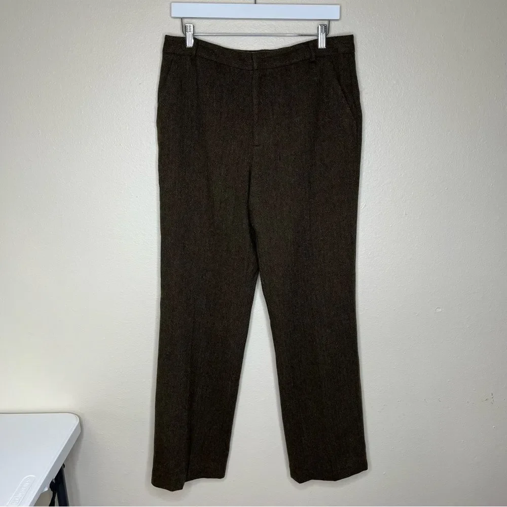 Chaps Wool Herringbone Straight Leg Poly Lined Brown Tan Pant Womens Size 12